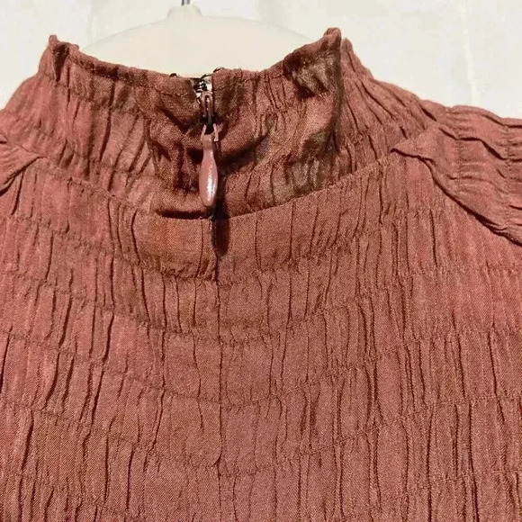 BAR III Women's Smocked Bodycon Dress SMALL Rosewood Mock Neck Cocktail‎ Party - Picture 9 of 13